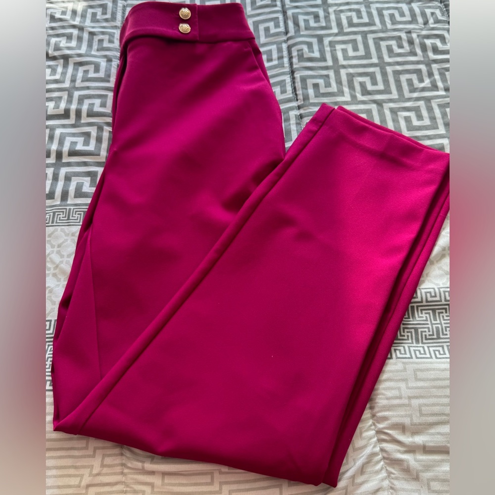 Rachel Zoe Fuchsia Straight Leg Pants with Gold Accents